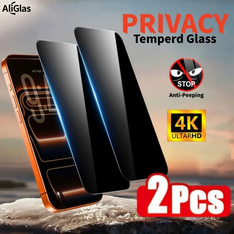 2Pack Privacy Black Frame Tempered Glass Screen Protector for iPhone 17 16 15 14 13 12 11 Pro Max 16 15 Plus 13 12 Mini XR Glass
