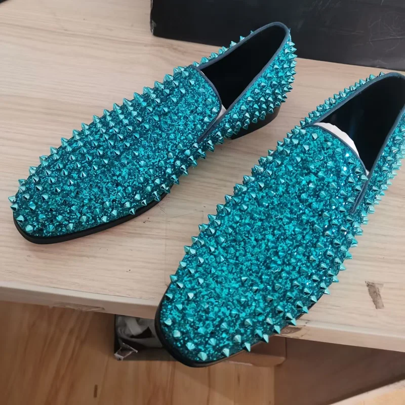 New Stylish Man Spiked Loafers Bling Men Glitter Shoes Rivet Loafers Dress Shoes Slip On Men's Party And Wedding Shoes