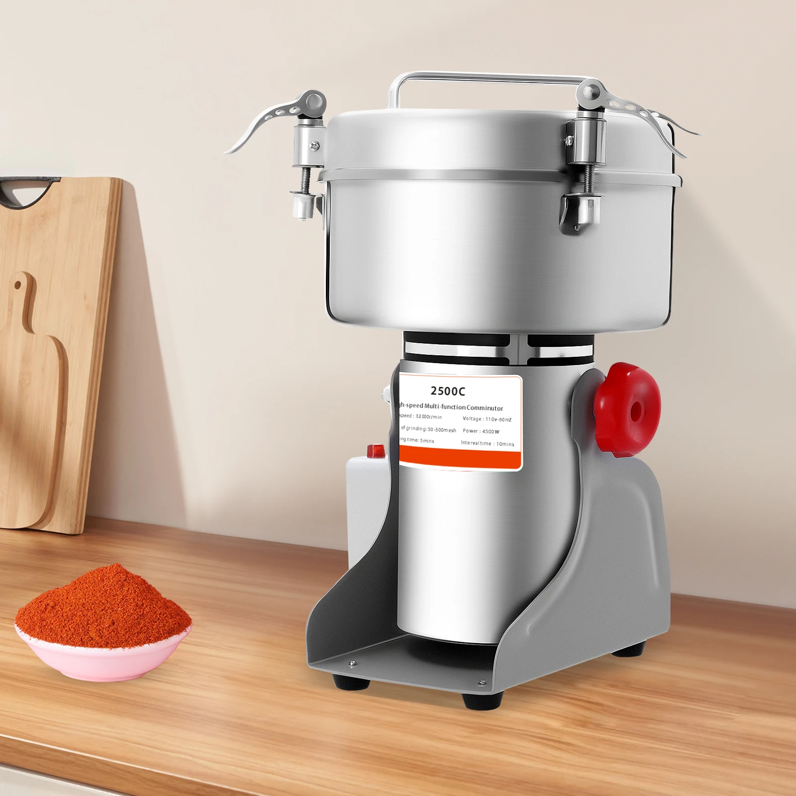 

Электрическая мельница для зерна, 4500 Вт, коммерческая настольная мельница для специй, высокоскоростной измельчитель зерновых, кукурузы, муки, порошковых продуктов