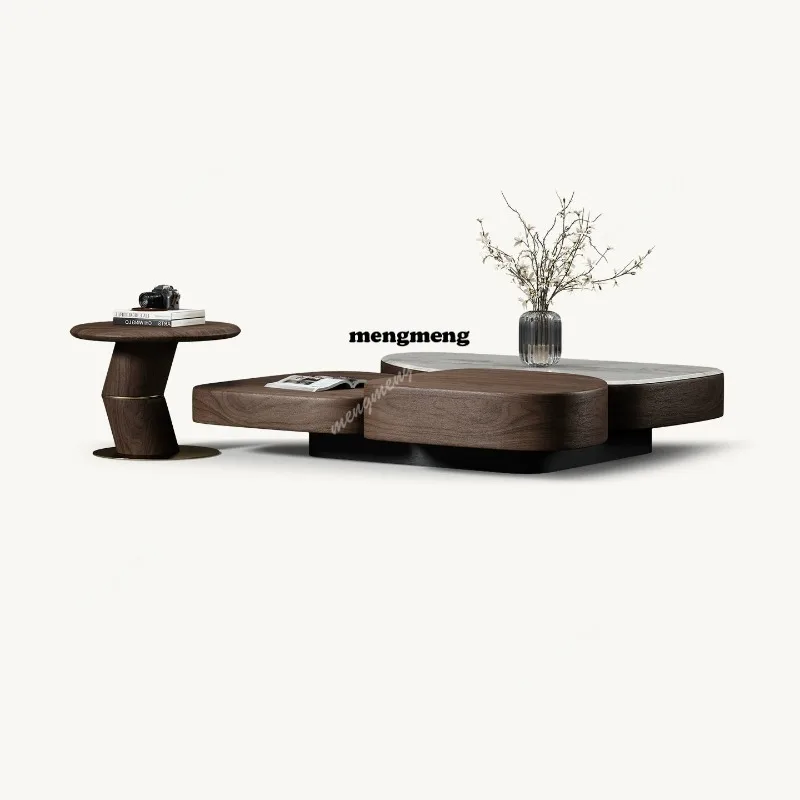 

Italian light luxury coffee table living room high-end large apartment walnut medium and ancient style coffee table combination