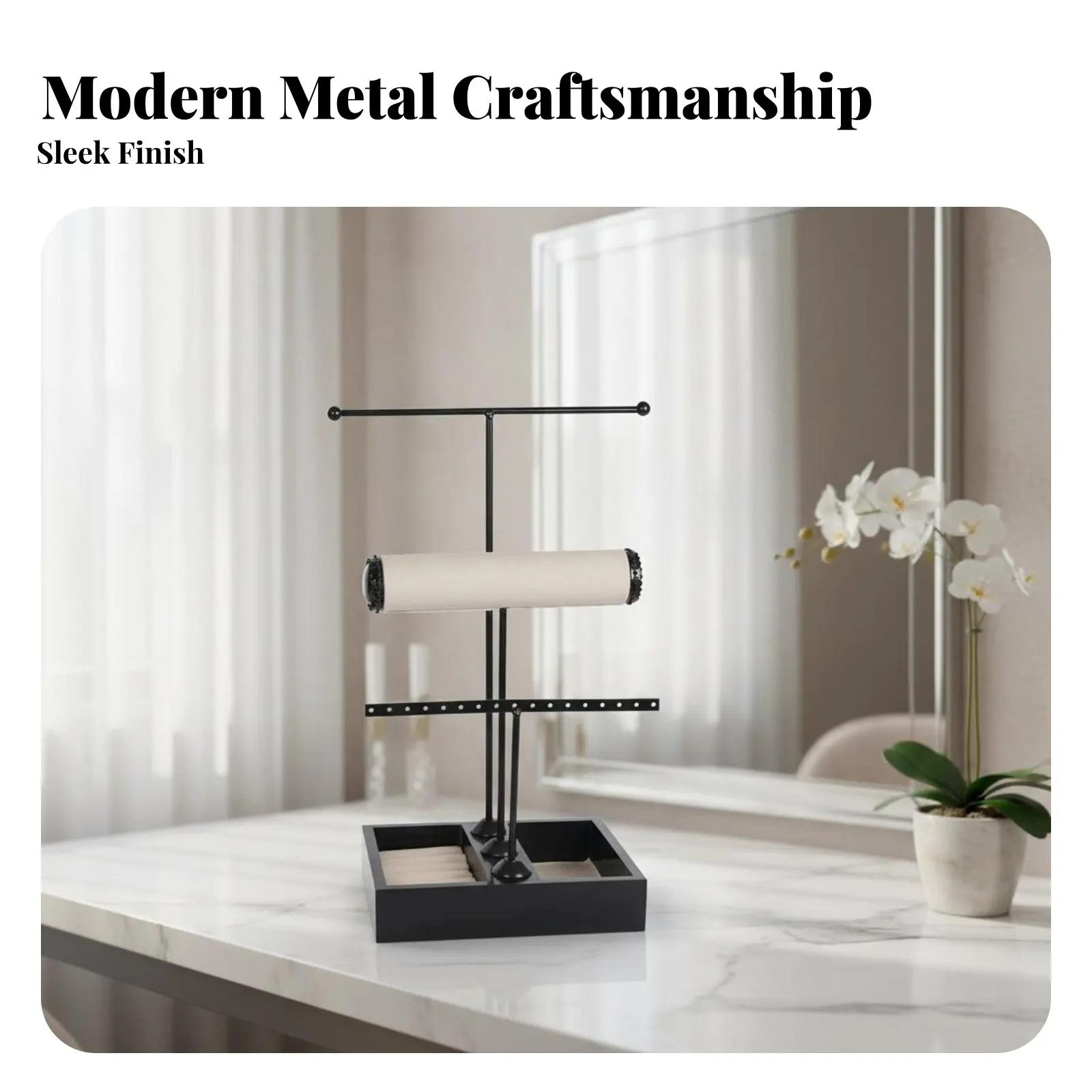 

Crossbar Jewelry Stand Elegant Design Crossbar Jewelry Tree with Tray Necklace Earring Bracelet Holder Perfect Gift Suggestion