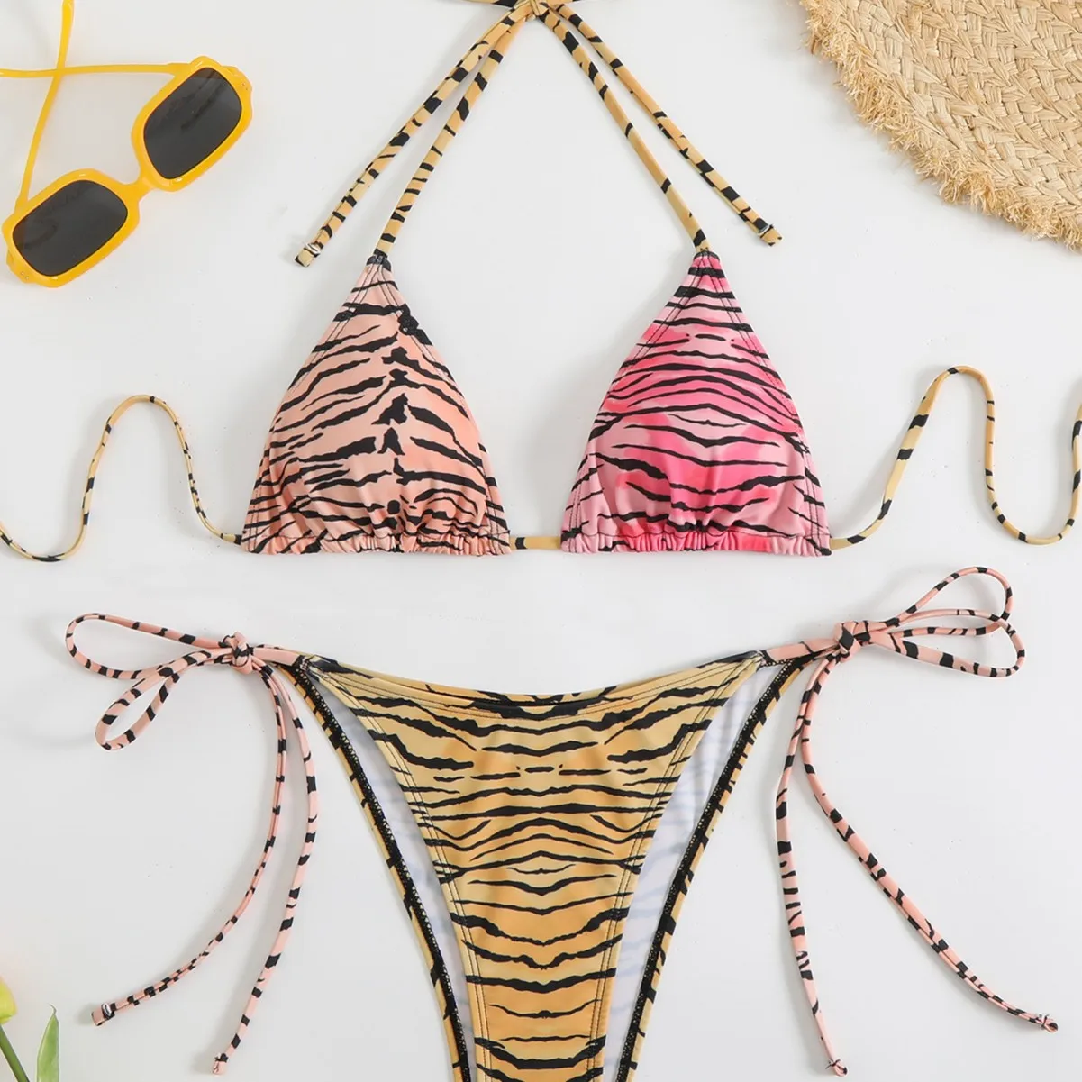 

Sexy Triangle Zebra Stripe Print Bikini Push Up Brazilian Swimwear Women Side String Swimsuit Thong Bathing Suits Biquini Femme