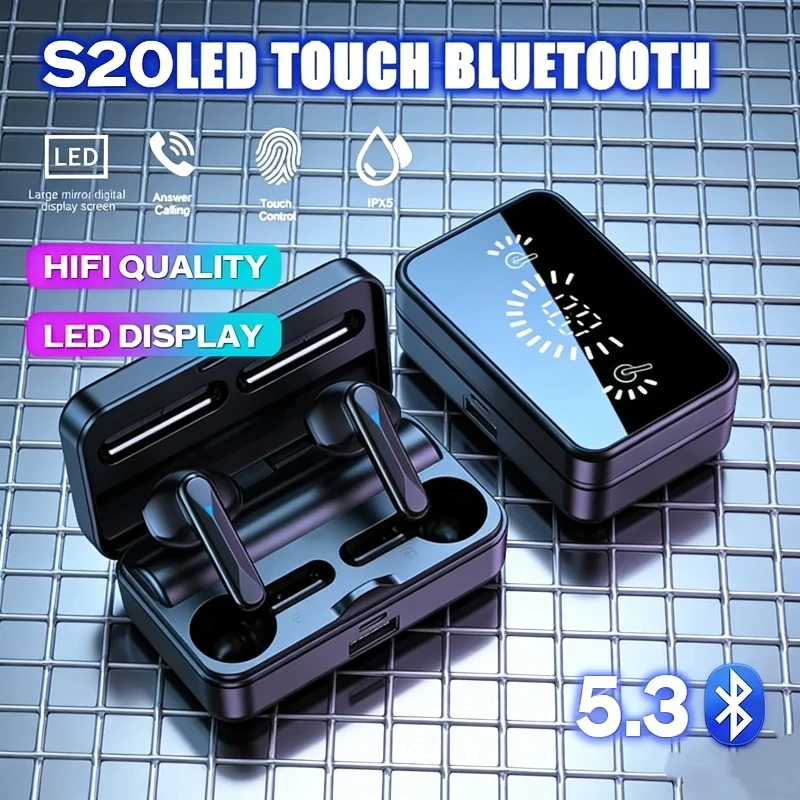 Audífonos S20 TWS Compatibles con Bluetooth, Audífonos Deportivos Estéreo, Audífonos Inalámbricos Impermeables con Micrófono