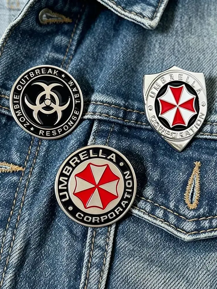 3 szt./zestaw Klasyczne emaliowane broszki z motywem parasola, przypinki z logo szopa pracza, metalowe odznaki do klapy, plecaka, modne akcesoria do filmów i cosplayu — 2