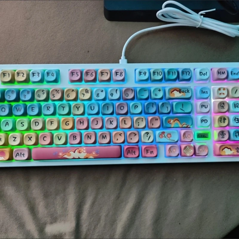 Y2GD PBT Keycap 125Key Round Dunhuang Redness Panda Keycaps Dye sublimation OQO Profile Keycaps for Mxes Switches Gaming