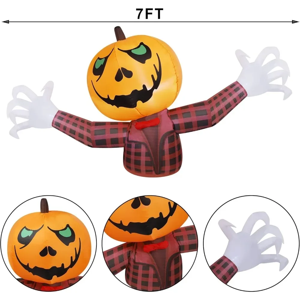 7 Ft Lange Halloween Inflatables Pompoengeest, Opblazen Buitendecoraties Jack-O-Lantern, Perfect Voor Tuintuin Vakantiefeest