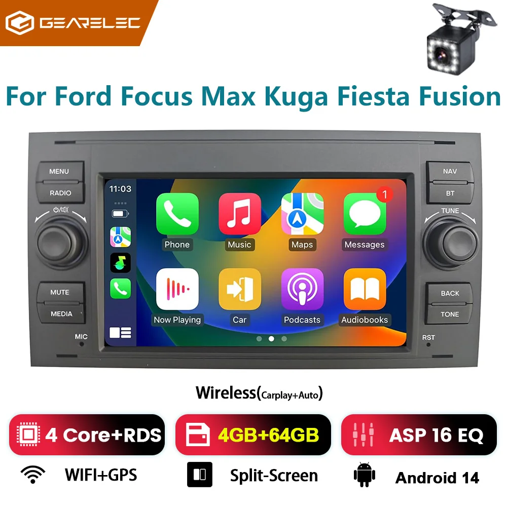 7 ''Autoradio voor Fusion 2006-2012 Focus 2005-2006 Ford 2005-2011 Draadloze Carplay Android Auto GPS Auto Multimedia Speler