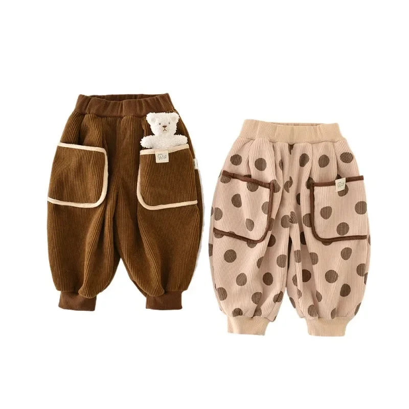 HoneyCherry 아기 패딩 바지, 겨울 아기 코듀로이 귀여운 따뜻한 외부 바지, 어린이 원피스 플리스 바지