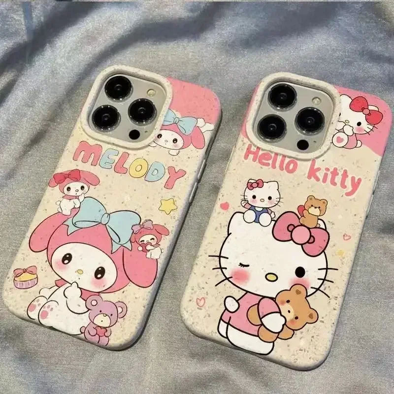 Olá kitty anime kawaii sanrio doce caso de telefone bonito dos desenhos animados minha melodia terno para iphone15plus 14 apple capa presentes para meninas