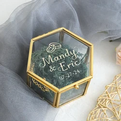 Custom Glass Ring Box Wedding Engagement Decor Gold Hexagon/Rectangle Ring Box Jewelry Storage Ring Bearer Box DIY Gift