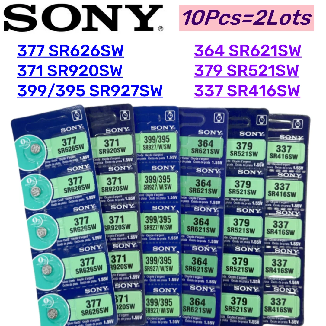 10Pcs Original For Sony 337 SR416SW 364 SR621SW 371 SR920SW 377 SR626SW 379 SR521SW 395 399 SR927SW Batteria