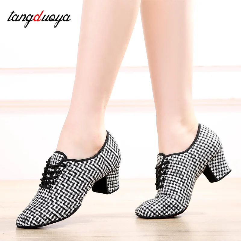 Women Latin Dance Shoes Jazz Ballroom Salsa Dancing Shoes Woman High Heels 5cm Training Modern Tango Dance Sneakers Female