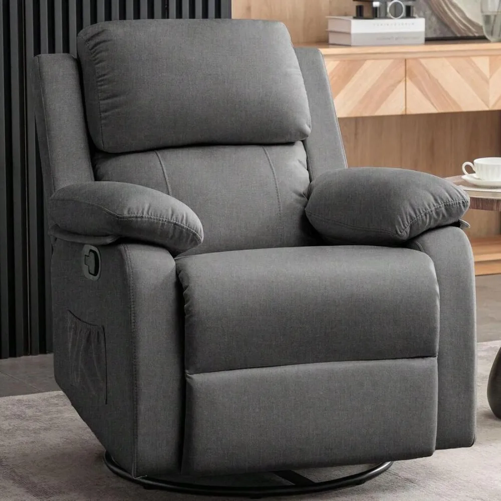 Recliner Chair 360 Swivel Rocker for Adults Small Space Upholstered Fabric Glider with Padded Armrests Modern Living Room Bedroom Reading Room Office Lounge Seating 300lbs Capacity Easy Assembly view 2