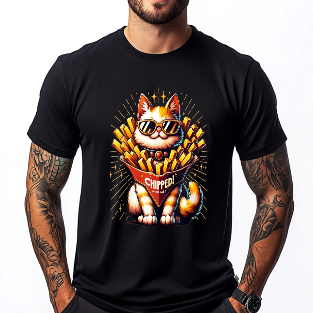 

Chipped Who Me Chipped Cat Cotton Graphic Tees Christmas Shirt Red And Black Graphic T Shirt Unisex Men's Clothing