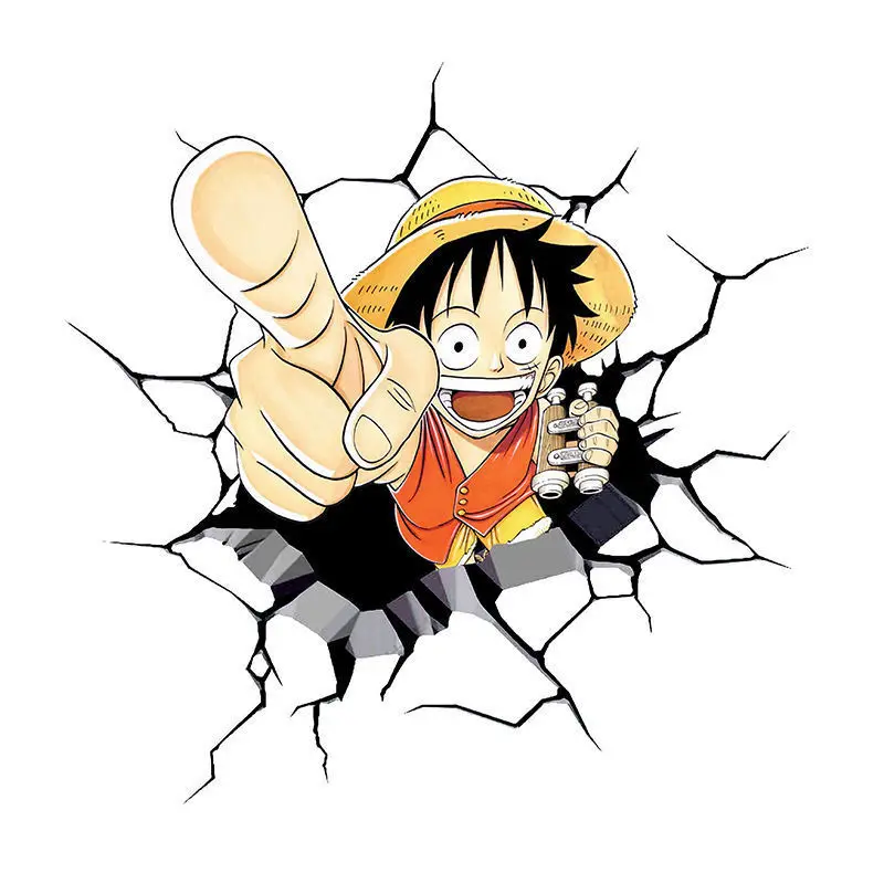 3D Break Wall Visual One Piece Luffy Car Sticker Super Vivid Waterproof Vinyl Decal Personalized Car Door Decor Anime Fans Gift