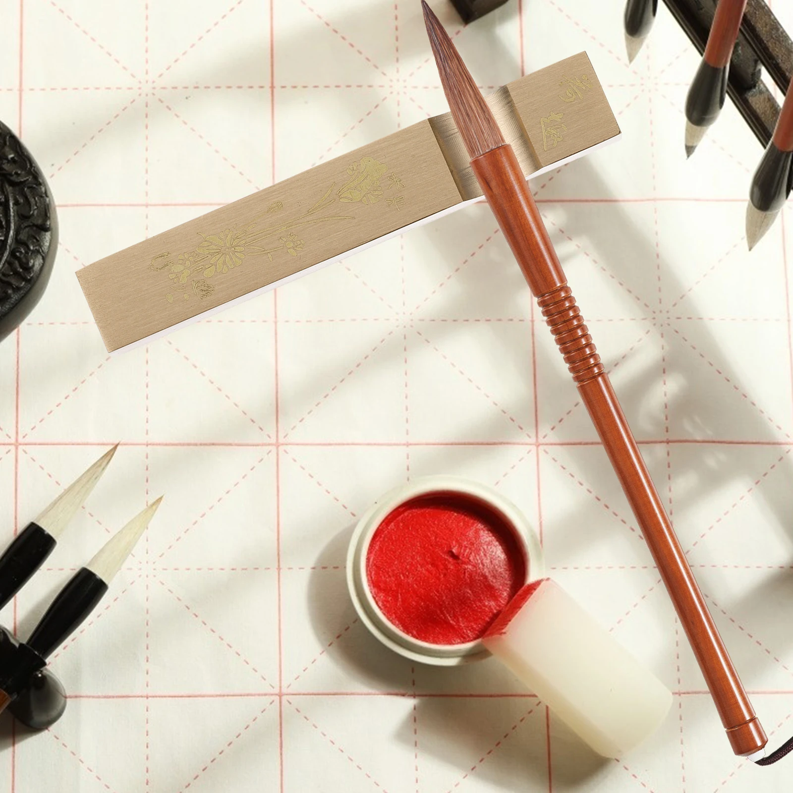 

Brass Paperweight Brush Holder Chinese Calligraphy Practice Office Desk Decor Penholder Weights