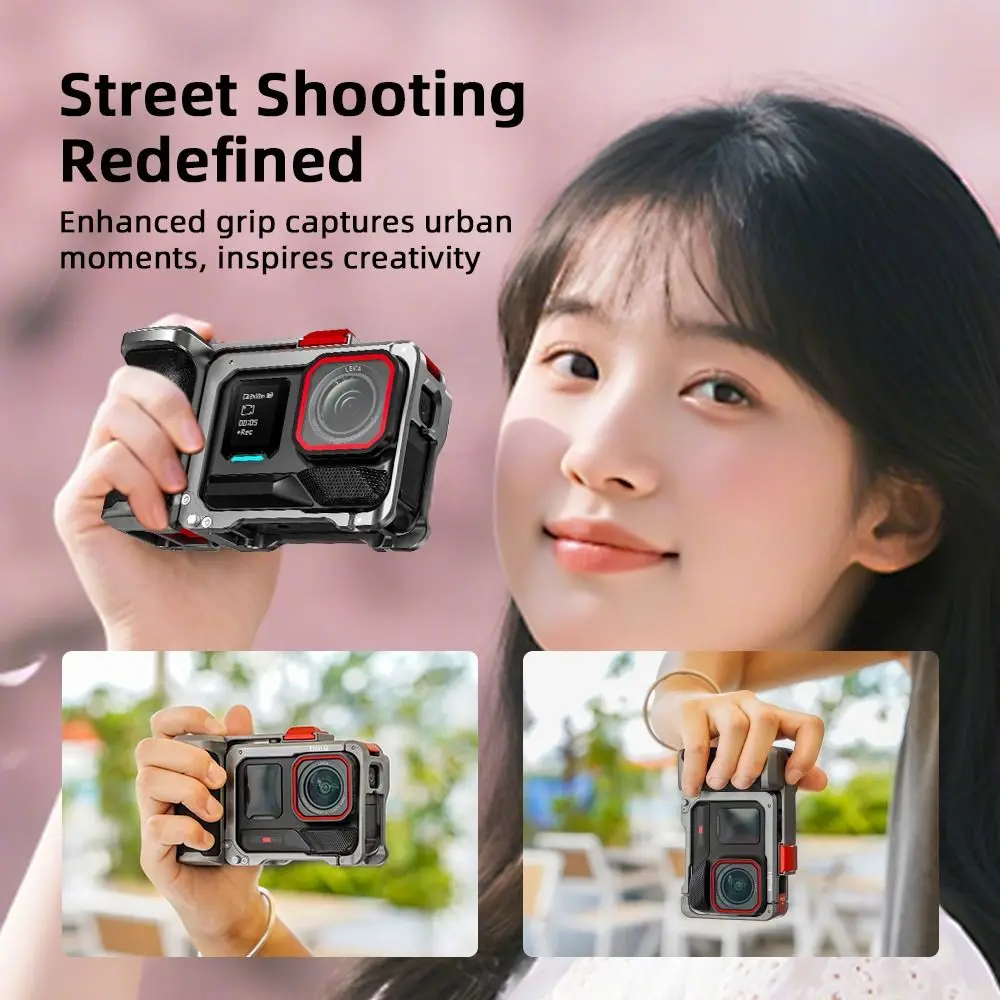 Aluminum Alloy Xplorer Grip Kit Camera Frame Shutter Button Quick Release StreetGrip Vlog Holder for Insta360 Ace Pro 2/Ace Pro