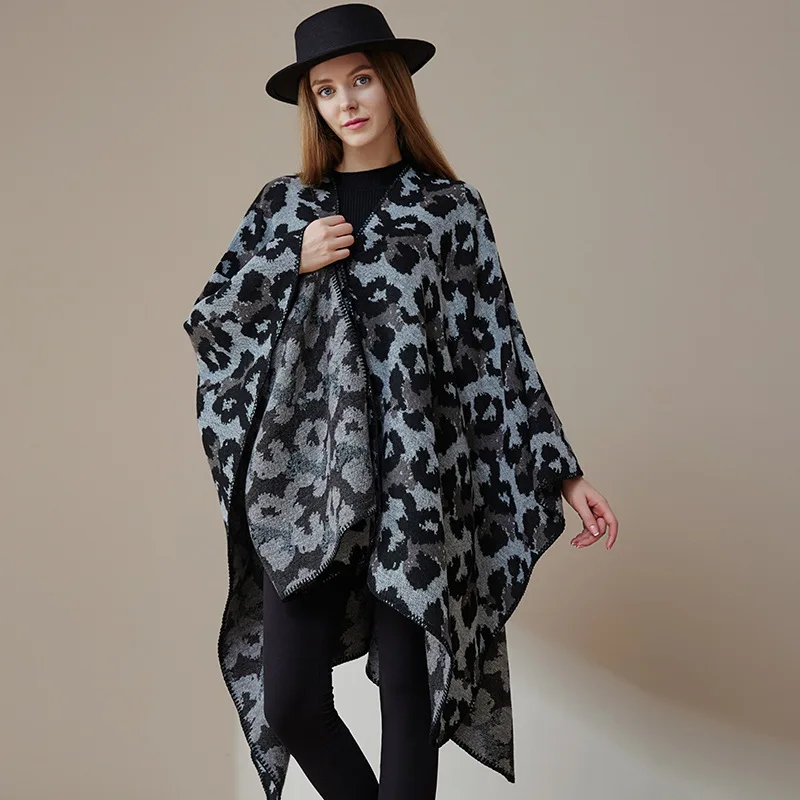 

Cape Poncho Cloak Women Fashionable Imitate Cashmere Autumn and Winter Lady Stripe leopard Print Air Conditioning Room Shawl