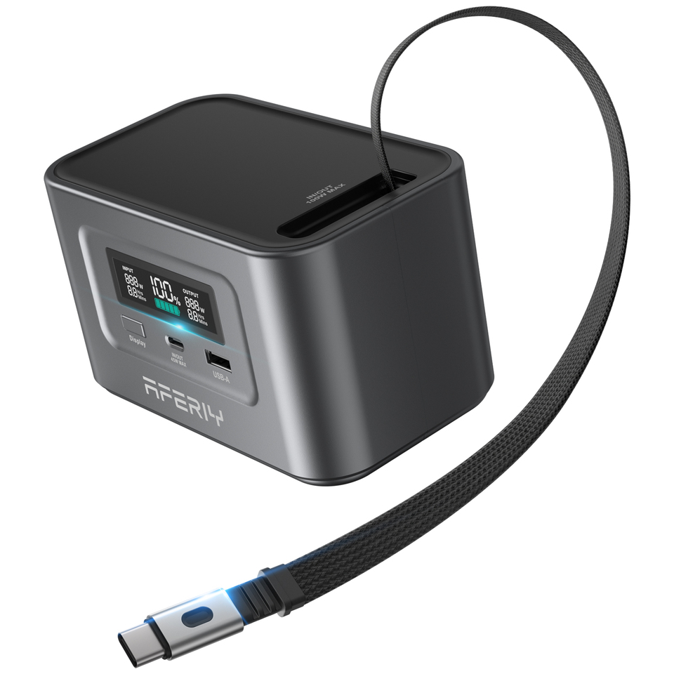 AFERIY Nano100 Portable Power Station, 100W 99.2Wh, Telescopic Type-C Cable, 1.5h Full Charge, 3000 + Cycles LiFePO4 Battery