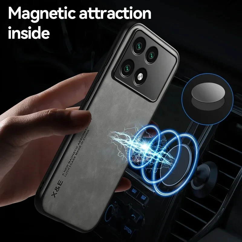 Case For Poco X6 Pro Leather Magnetic PU Car Holder Coque For Poco X6 Pro Cover Silicone Bumper Shockproof Protection Shell