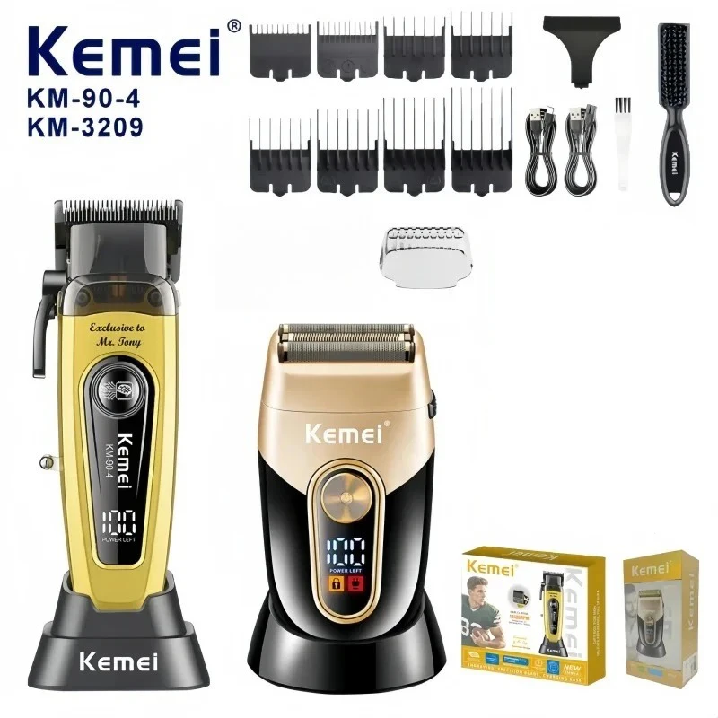 

Kemei KM-90-4 KM-3209 Cordless Hair Trimmer Beard Shaver Haircut Machine Bald Head Razor Professional Hair Clipper for Salon