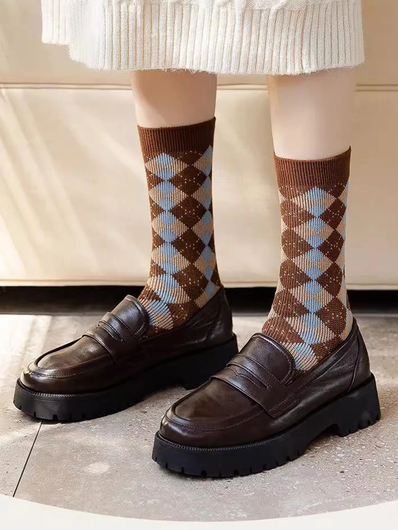 5 أزواج من الجوارب النسائية المريحة من Argyle، مجموعة جوارب قصيرة أنيقة بطبعة زهور، هدية عيد الميلاد، أرضية ناعمة #4