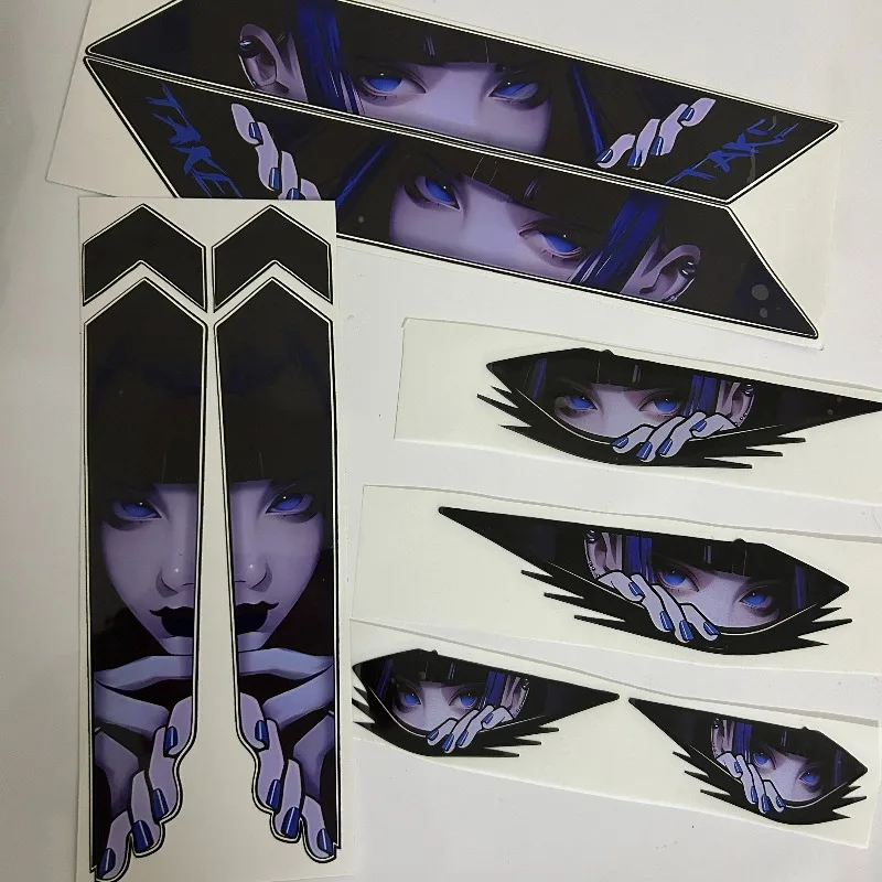 

8Pcs/set, pink series and purple and blue series, manga eye stickers, suitable for bicycle frames, in JDM style, decorative