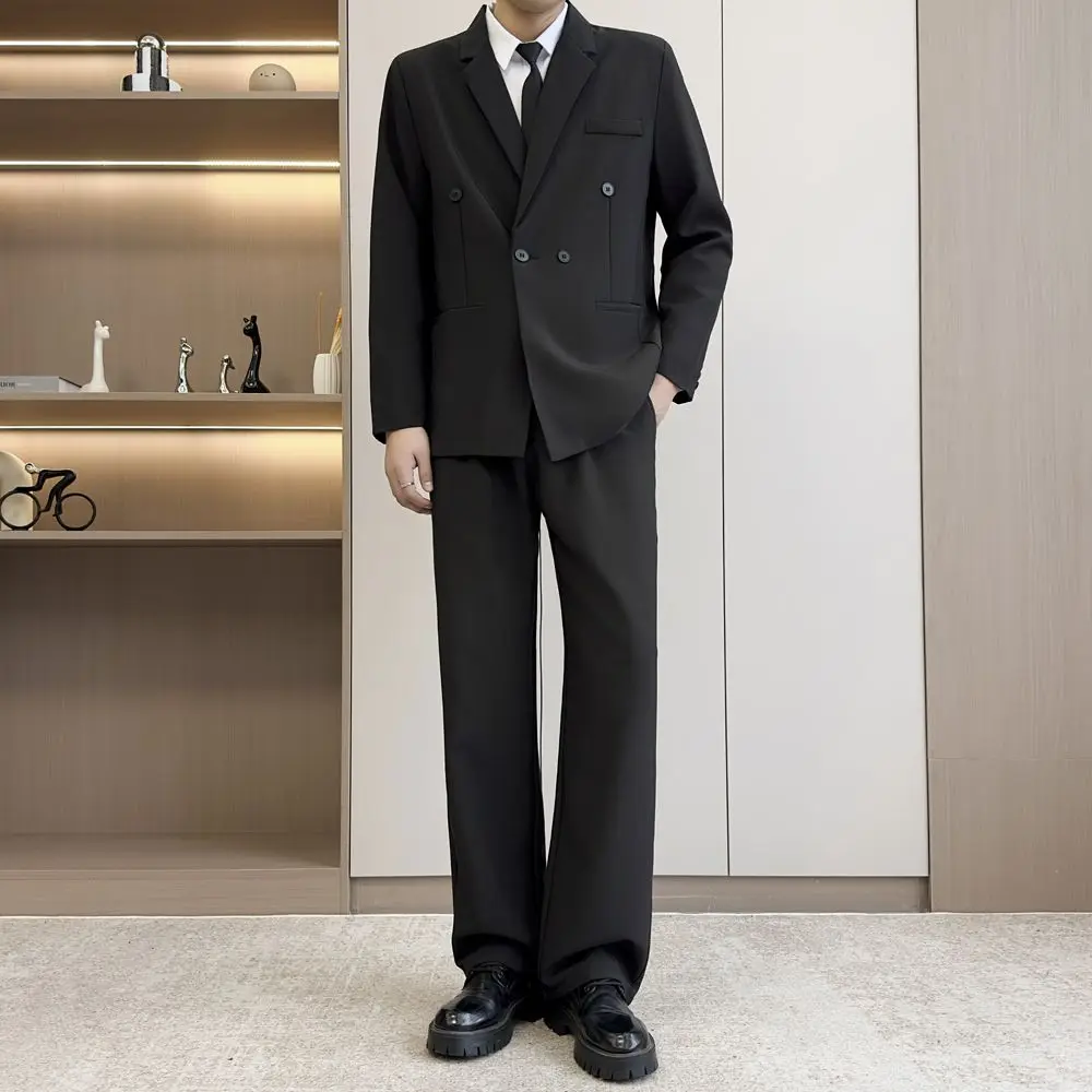 

Loose Fit Double Breasted Youth Suit Two-Piece Set Same Color Spring Autumn Busin Men's Western Sle Faionable Polyeste...