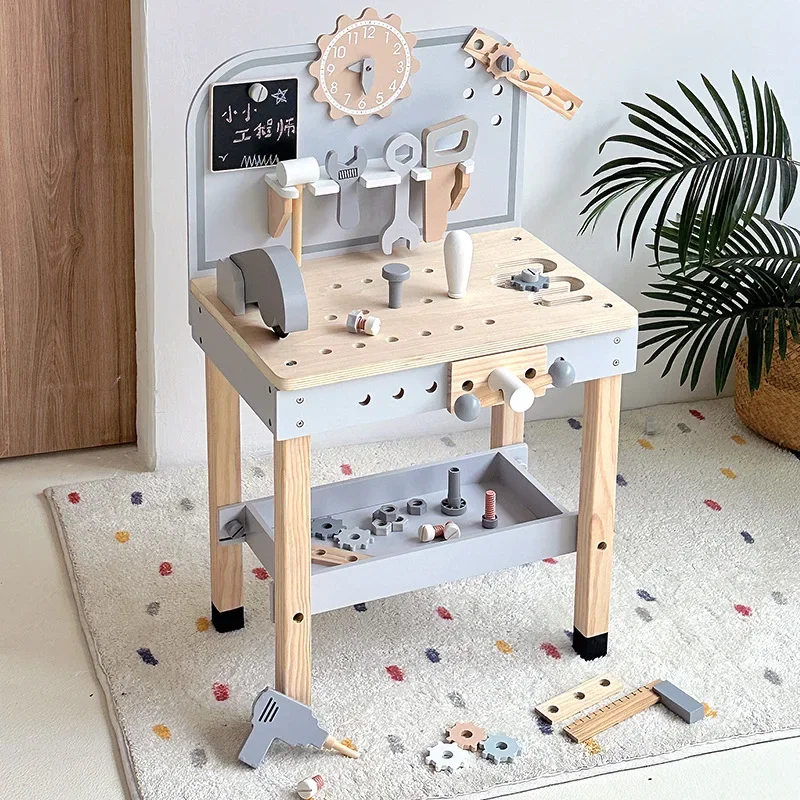 Wooden Nordic Simulation Maintenance Tool Table Children's Play Screwdriver Electric Drill Nut Large Children's Puzzle