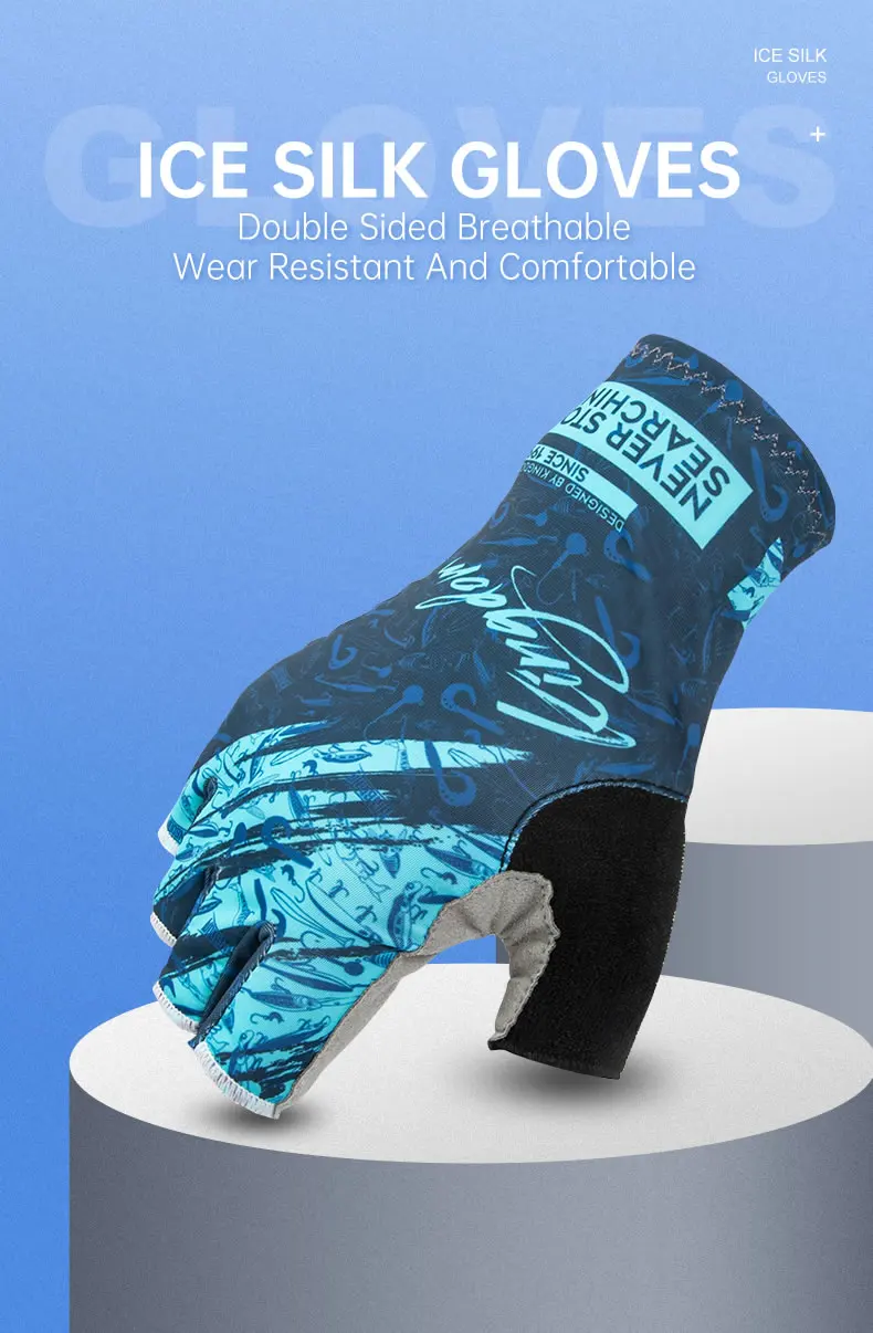 Kingdom Ice Silk Angelhandschuhe UPF 40+ Sonnenschutzhandschuhe, atmungsaktiv, leicht, 3D-Schnitt, rutschfest, Radfahren, Angeln, Laufen – Detail 1