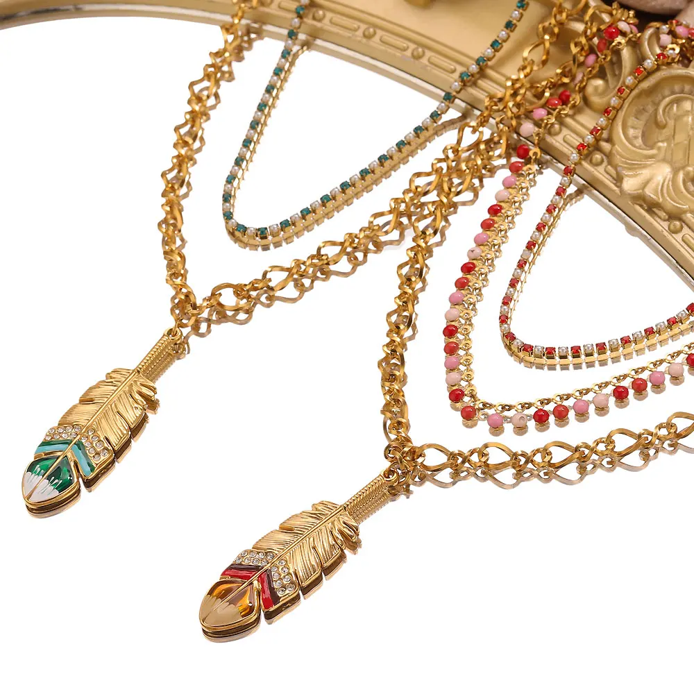 

GIOIO Stainless Steel Feather Pendants Necklaces For Women Retro Indian Feather Charms Original Design Ethnic Style Necklace