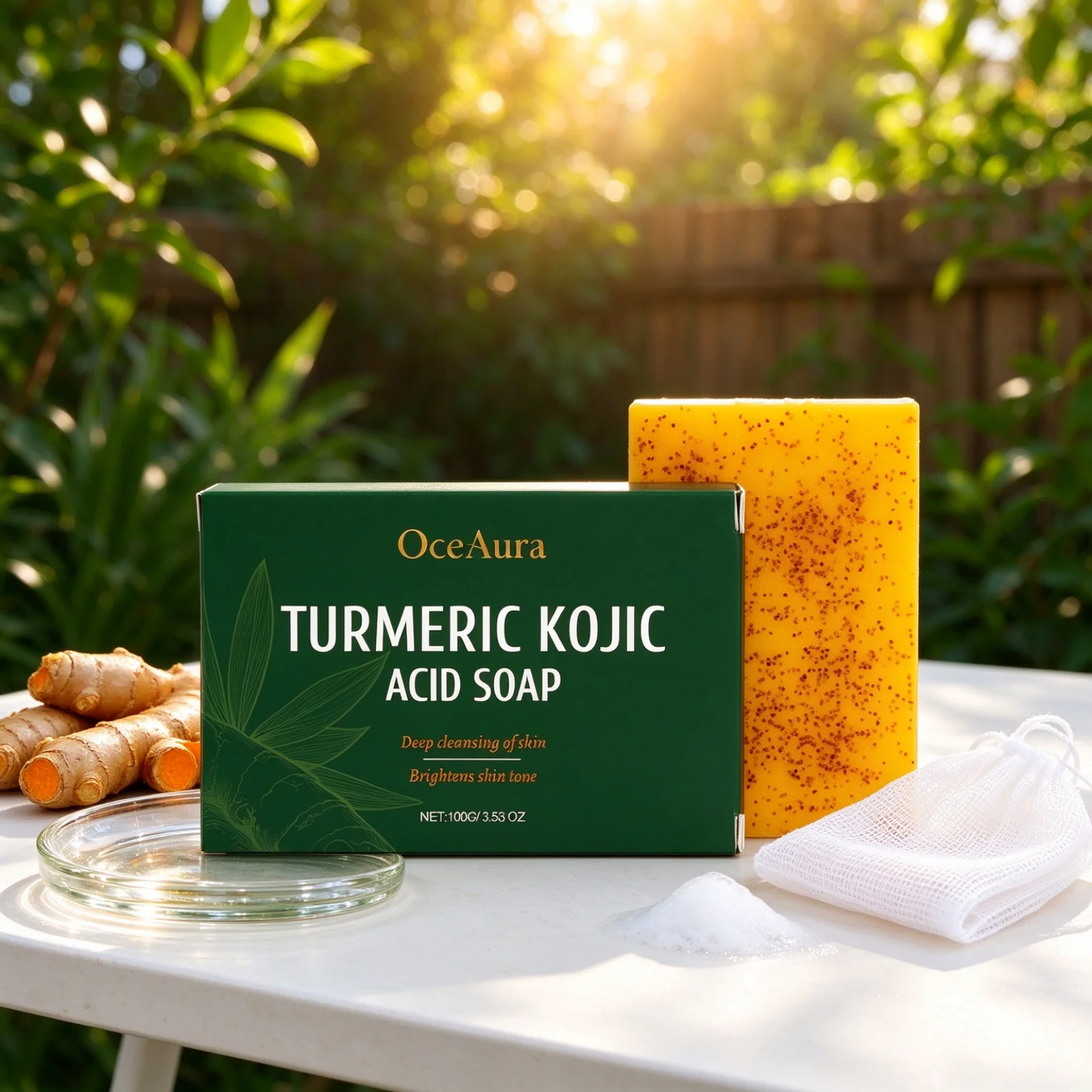 OceAura Turmeric Kojic Acid Soap Deep Cleansing Exfoliating Dark Spot Remover Skin Lightening Anti Pigment Even Skin Tone Soap