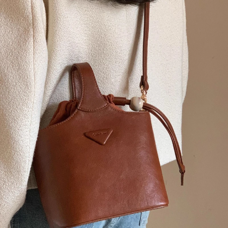 

Caramel Bucket Bag 2025 New Retro All-match Light Luxury Women's Package Single Shoulder Crossbody Bag Ladies Hand Bags