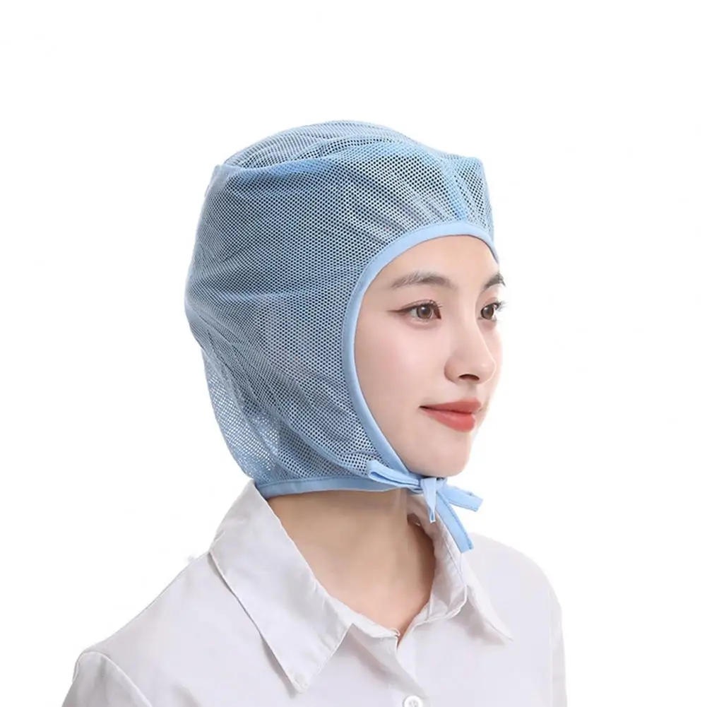 Worker Dust Cap with Straps Unisex Anti-slip Adjustable Breathable Mesh Prevent Hair Work Hat for Factories Workshops