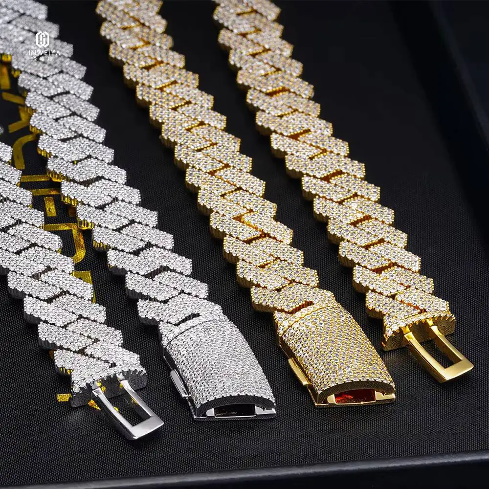 Fashion 15mm 3 Row Cuban Link Chain Miami Blingdiam Hip Hop Jewelry Brass Iced Out Vvs Moissanite Cuban Link Chain..