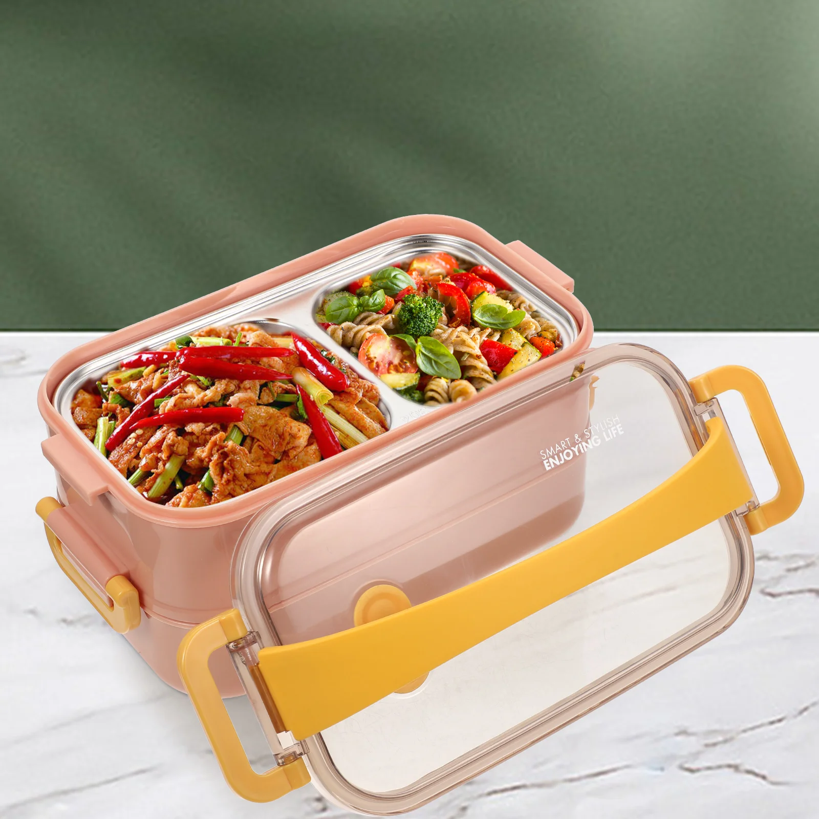 

304 Stainless Steel 1600ML Lunch Box Double Layer Leakproof Thermal Insulation Food Container for Students Workers