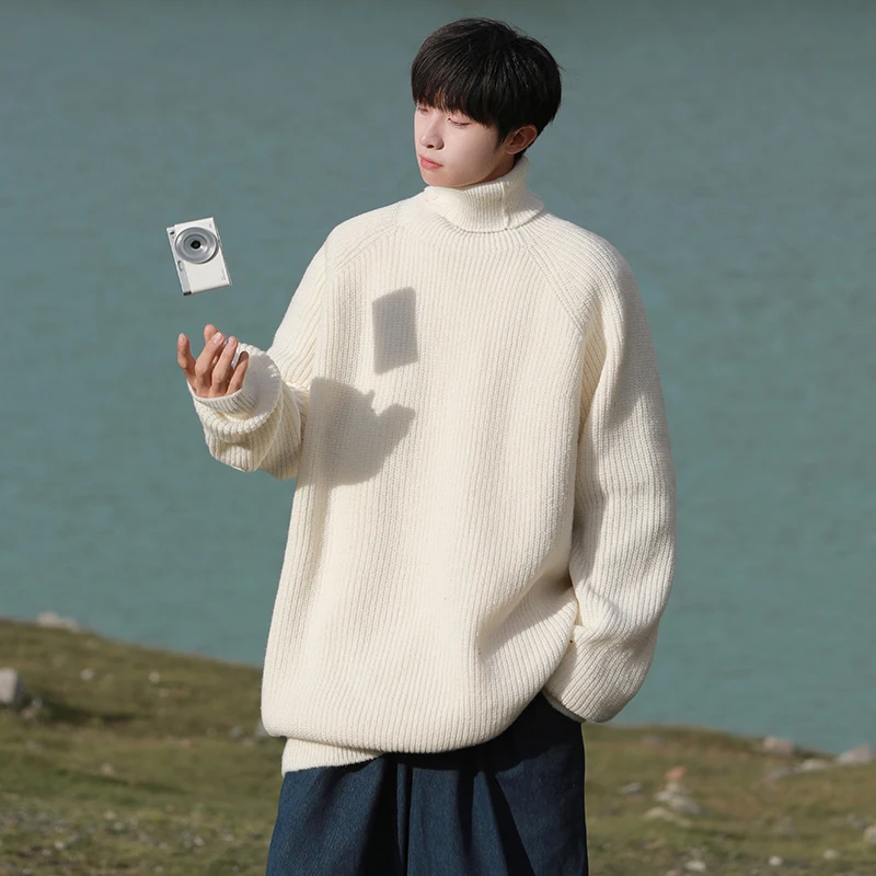 Plus Size Mens Roll Neck Sweaters for Man Plain Color Long Sleeve Heavyweight Plain Color Turtle Neck Winter Streetwear Top XXXL