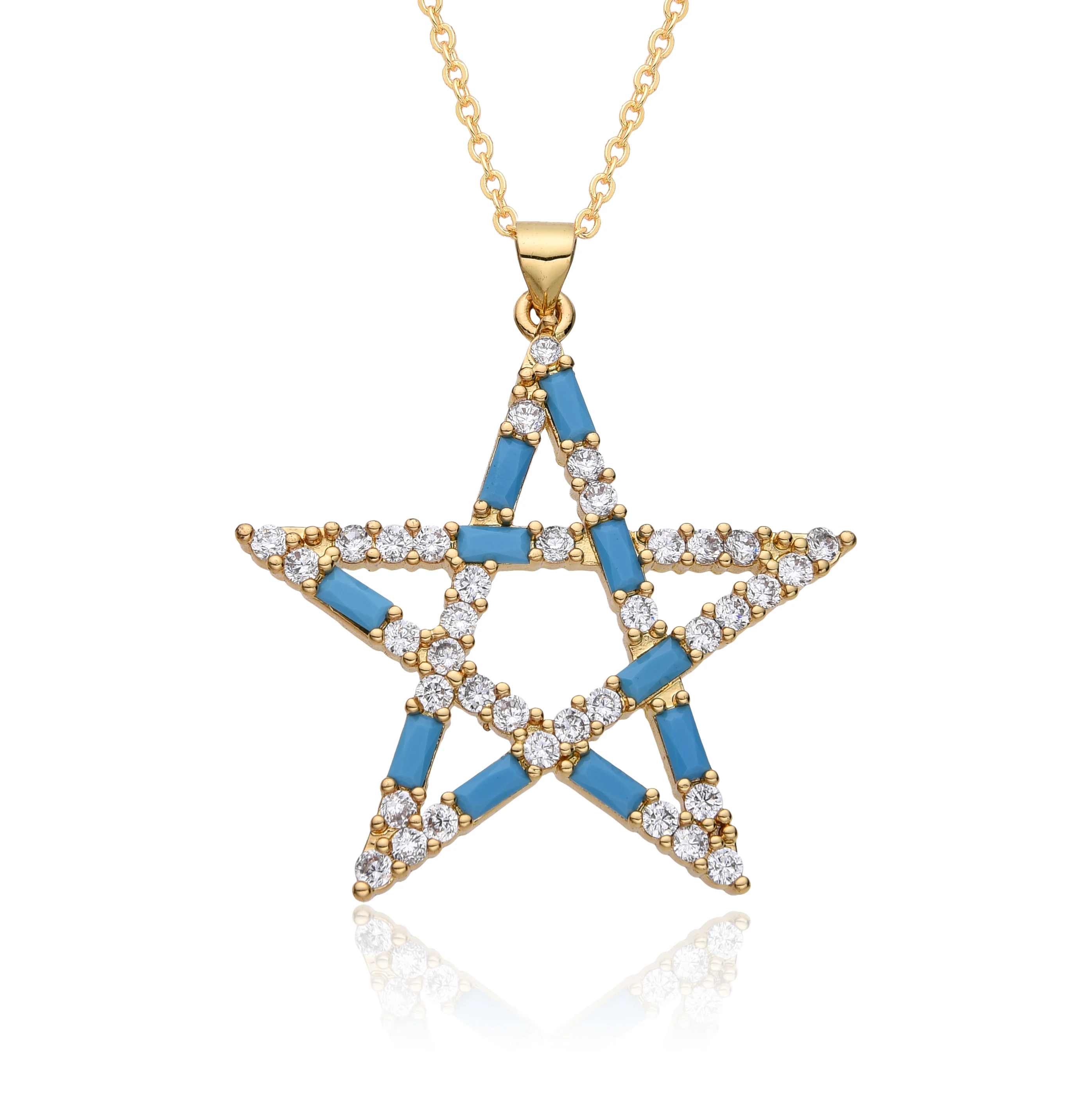 Boho Gold Color Hollow Star Charms Colorful Inlaid CZ Necklace for Women Choker Chain Pendant DIY Jewelry Accessories Wholesale