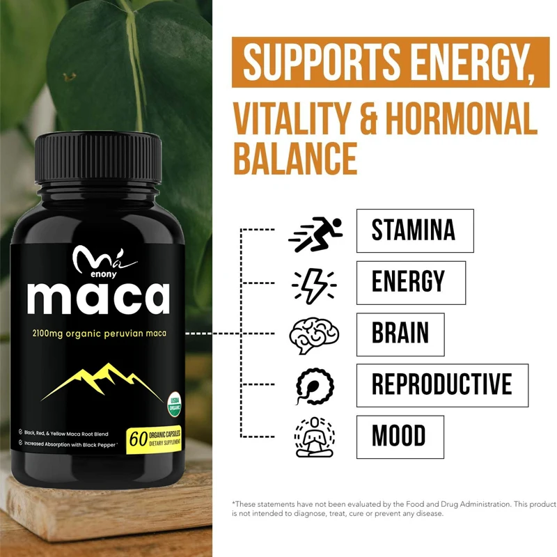 

Black+Red+Yellow Macaca Root 2100milligrams extract increases black pepper high absorption supplement with 60vegetarian capsules