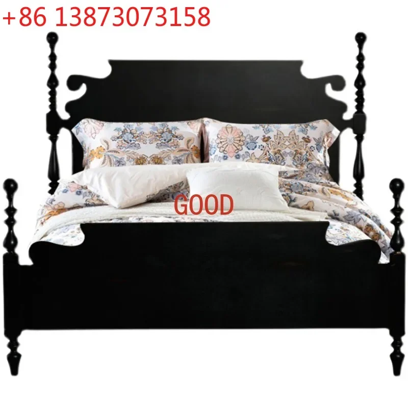 Rural Soft Pack Bed Medieval Leather Bed 1.8 M Pillars Bed