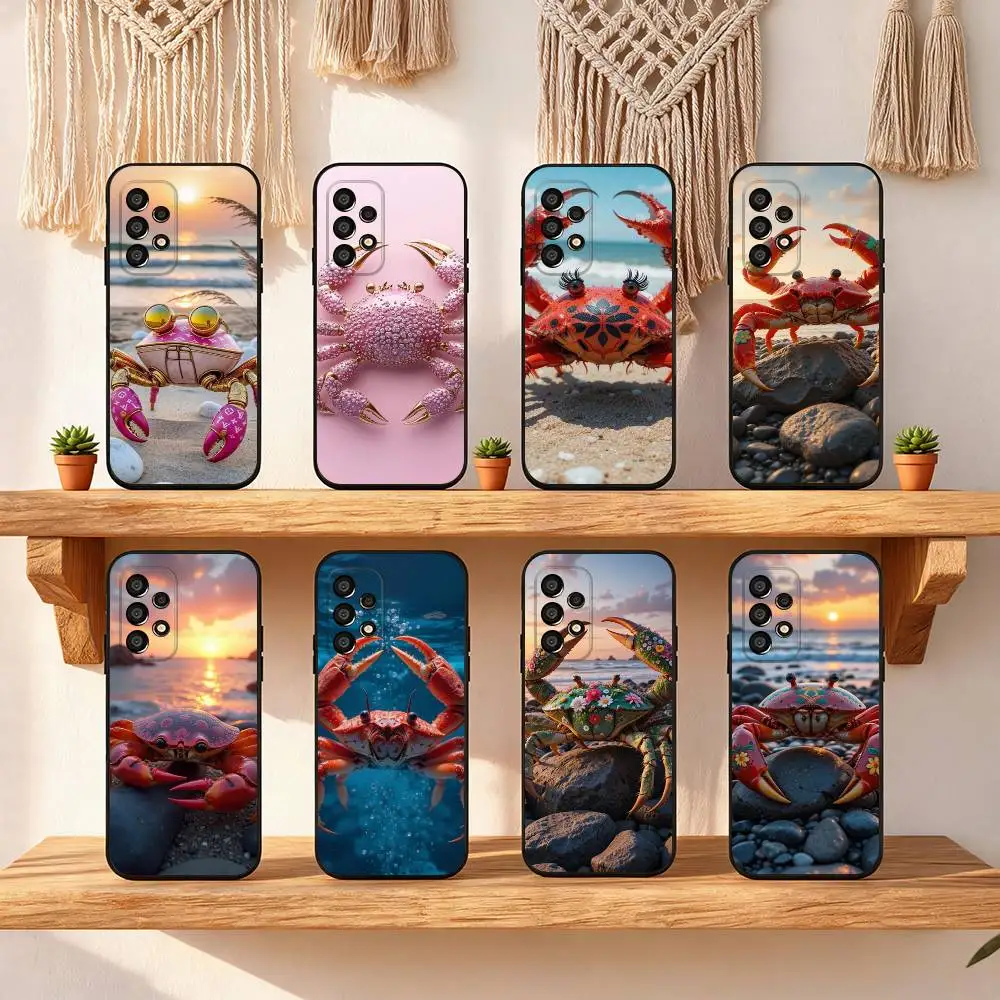3D Beach Crab Phone Case For Samsung Galaxy S25 S24 S23 S22 S21 S20 S10 S10E Ultra Plus FE Note 20 Ultra Black Cover