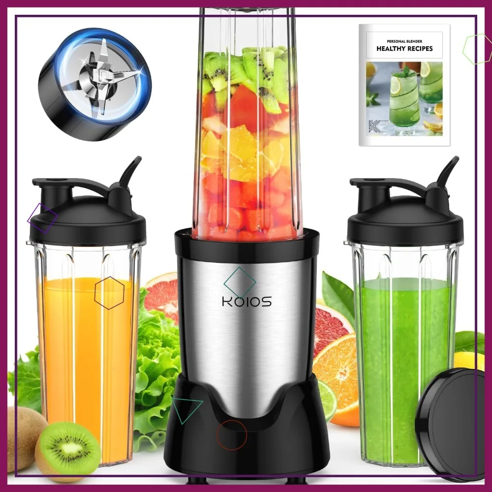 

High-Speed Personal Blender with 3 To-Go Cups, 22000 RPM for Smoothies and Shakes, Portable Kitchen Blender in Black