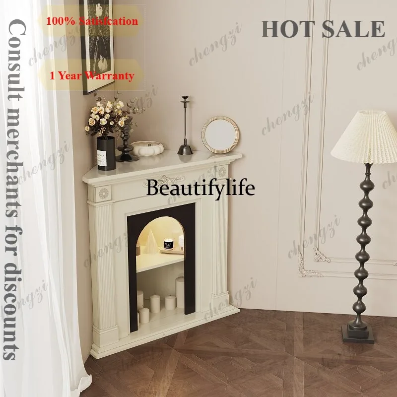 B56 French Cream Wind Solid Wood Corner Fireplace Cabinet Decorative Cabinet American Living Room Corner Side Cabinet Entry Entr