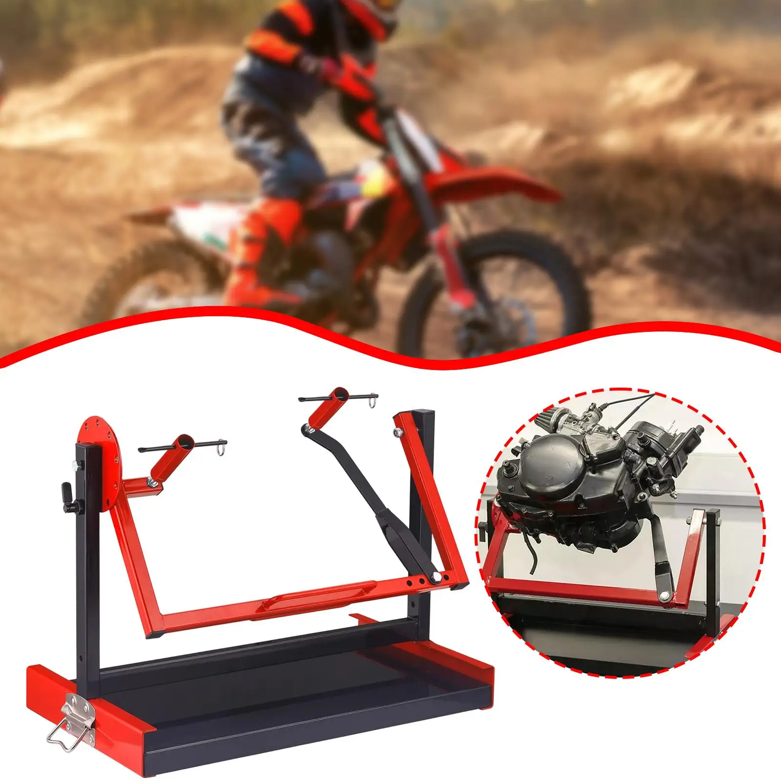 Motorcycle Engine Stand Red Black Robust Rotatable Design Heavy Duty Accessory for Motorbike Engine Disassembly