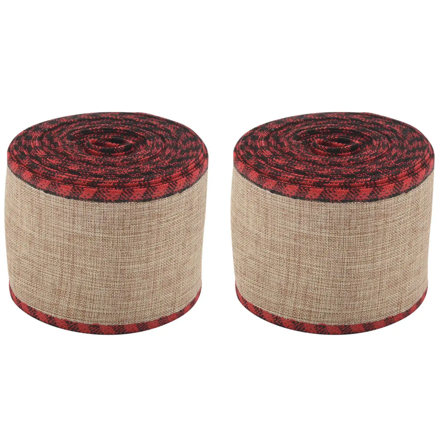 LICE-Buffalo Plaid Wired Edge Ribbons Christmas Burlap Fabric Craft Ribbon Wrapping Ribbon Rolls With Checkered Edge