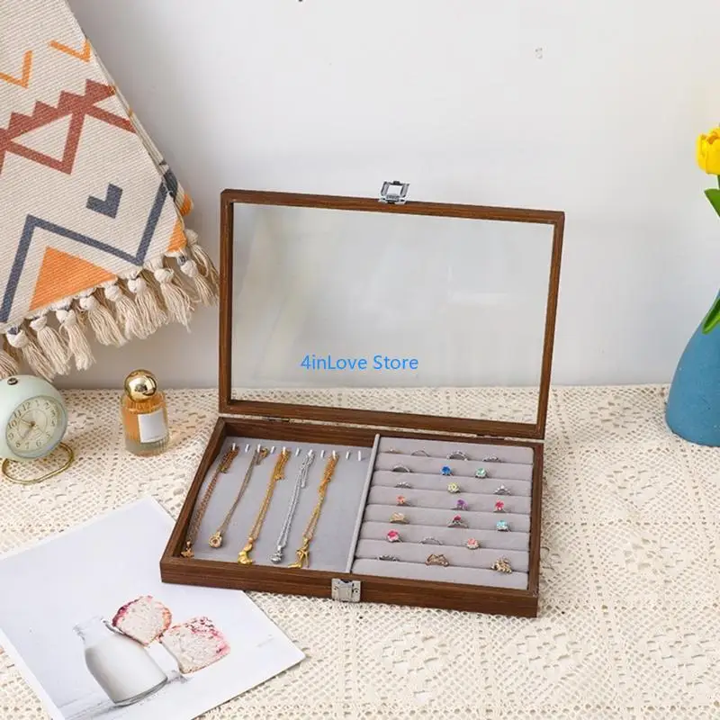 

T4MD Earring Holder with Lid Jewelry Collection Box with Partitions and Lid Elegant Presentation Tray