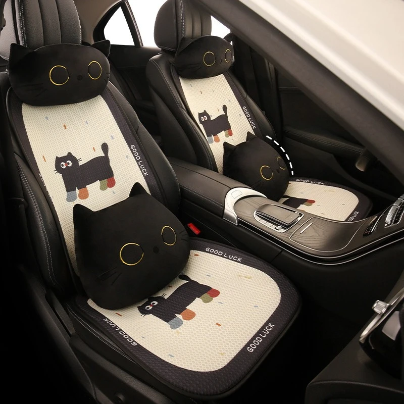 

Universal Four Seasons Cute Cartoon Cat Headrest Car Seat Cushion Covers Black Cat Lumbar Support Car Interior Accessories