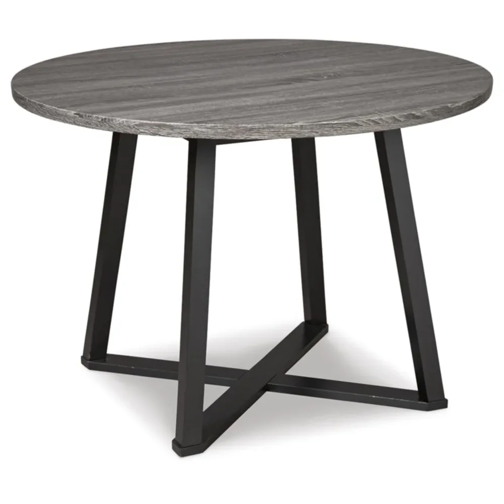 Centiar Mid Century Round Dining Room Table with Metal Legs Gray and Black Mixed Material Design Two-tone Aesthetic