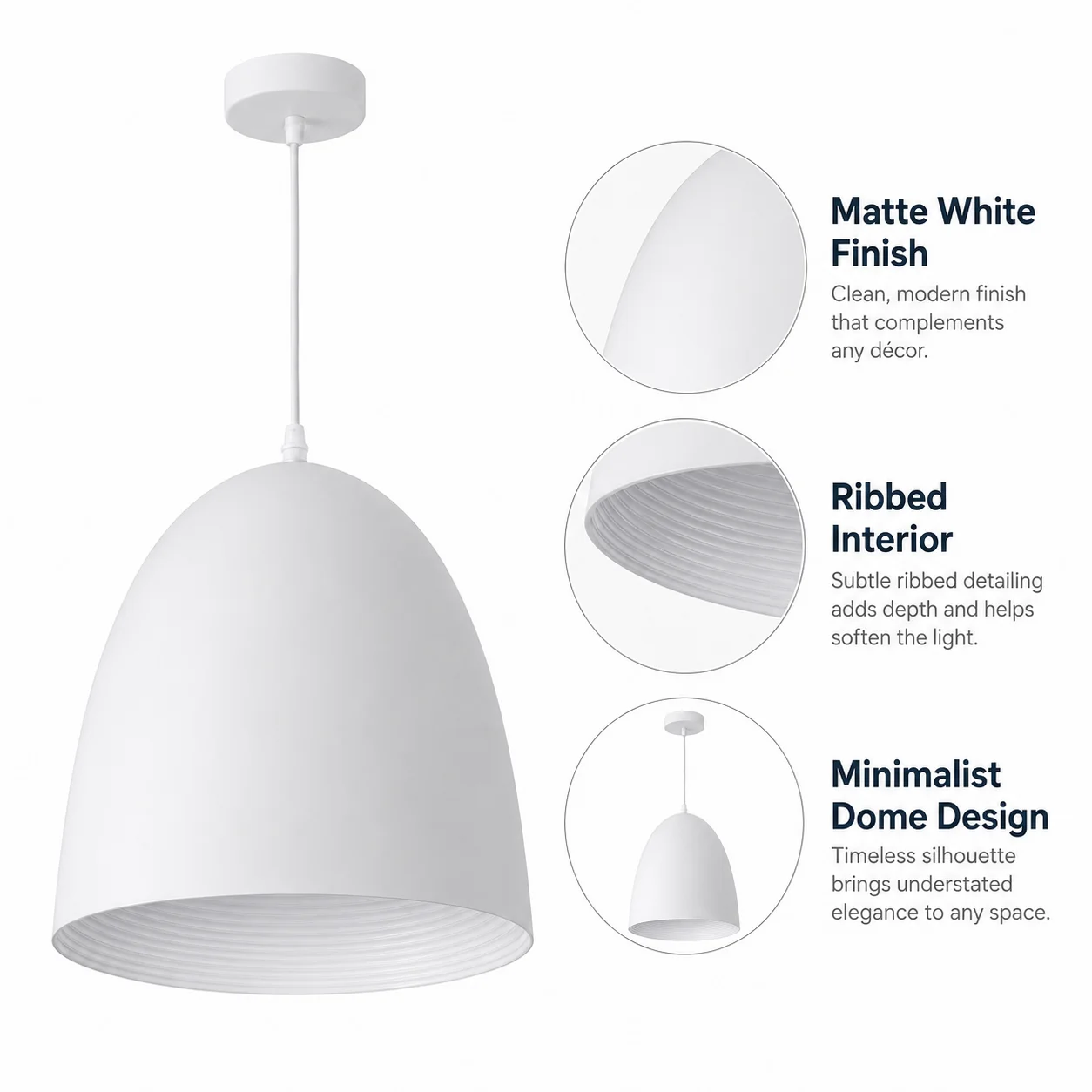 JOYINLED Creative Double Layer Metal Chandelier Adjustable Indoor Pendant Light, Metal Matte White with White Inside Thread 30cm