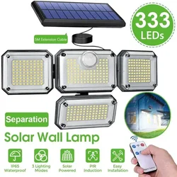 Luces LED solares para exteriores, lámpara de pared con Sensor de movimiento, cabeza ajustable, resistente al agua IP65, 138/198/333